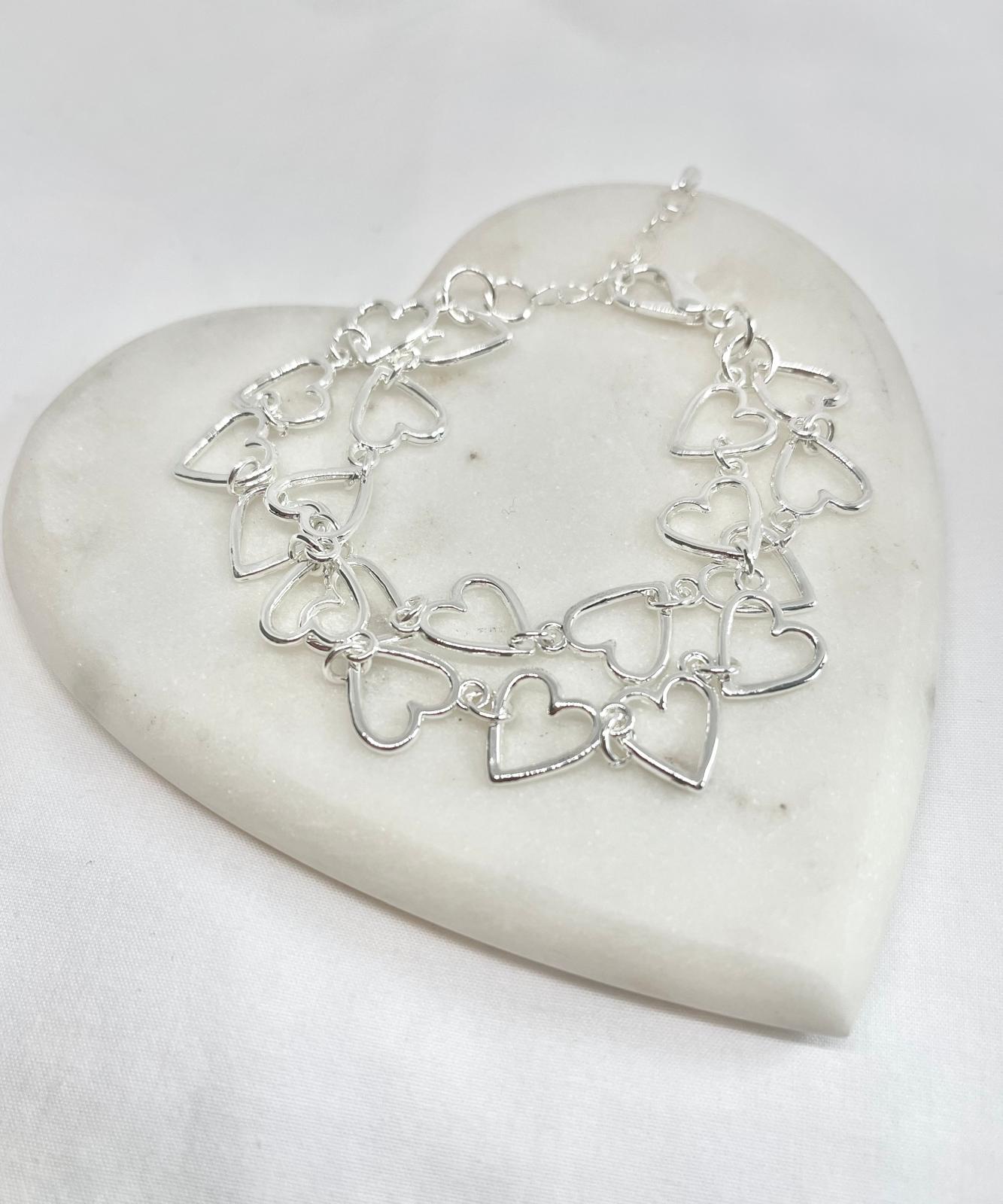 Infinite Hearts Double-Strand Silver Bracelet