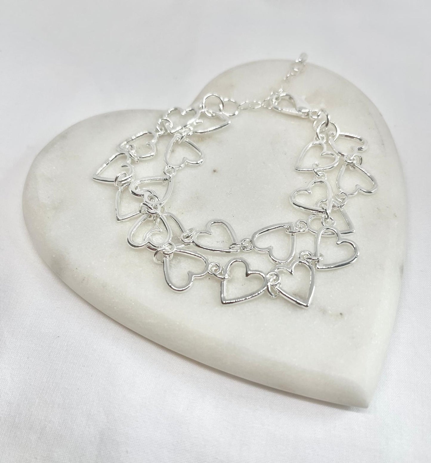 Infinite Hearts Double-Strand Silver Bracelet