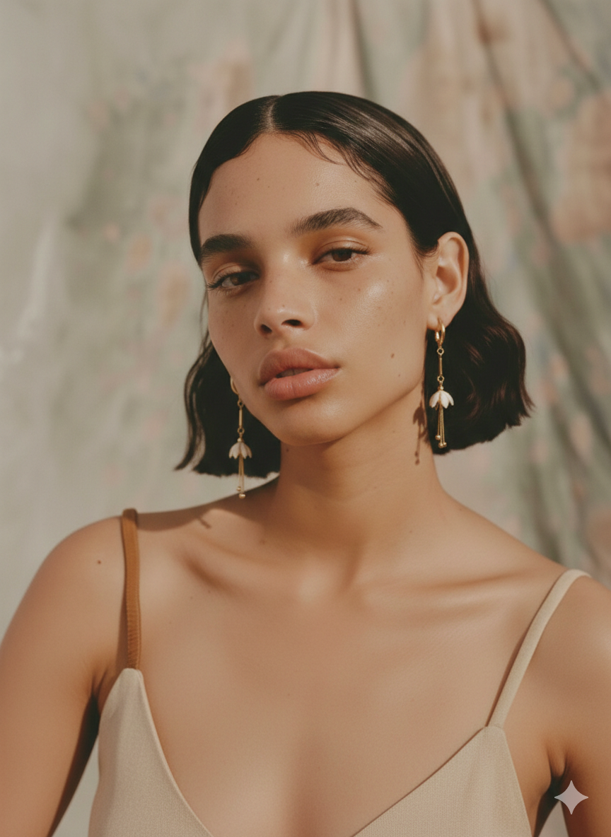 Gold Floral Bell Drop Earrings