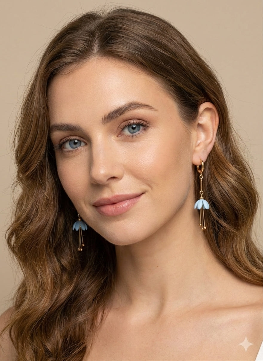 Gold Floral Bell Drop Earrings