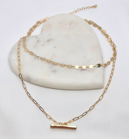 Gold T-Bar Layered Necklace