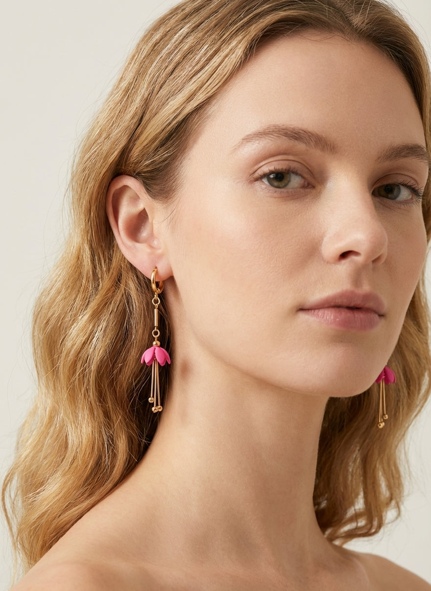 Gold Floral Bell Drop Earrings