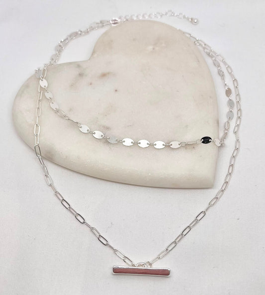 Silver T-Bar Layered Necklace