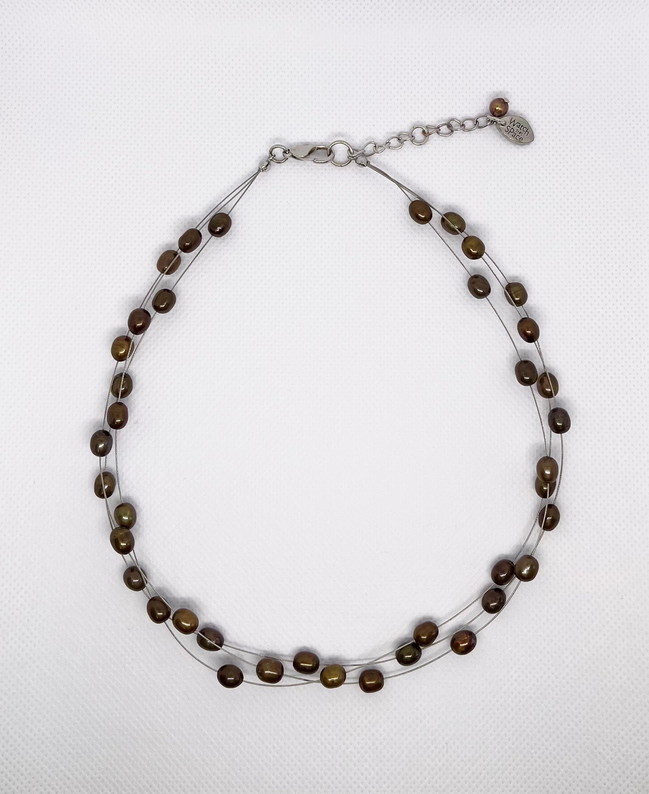 Bronze Triple Strand Freshwater Rice Pearl Necklace
